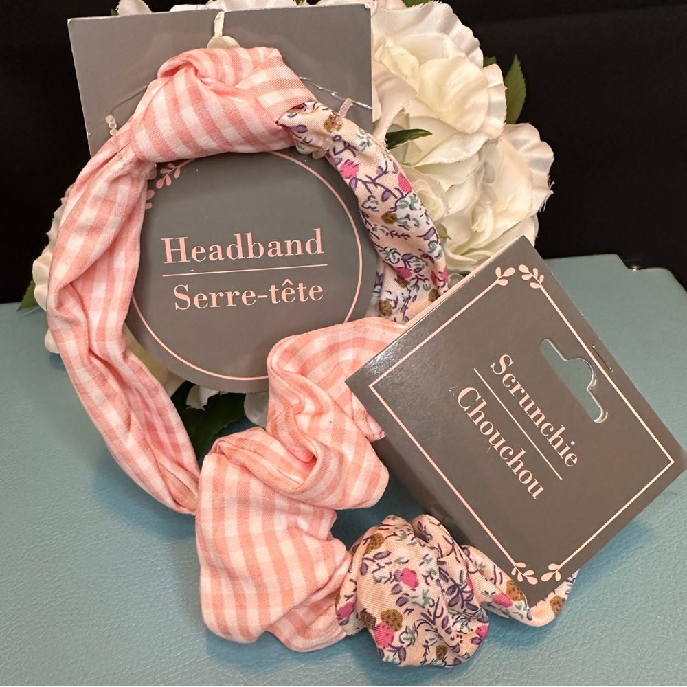 Pink and Floral Headband and Scrunchie Set